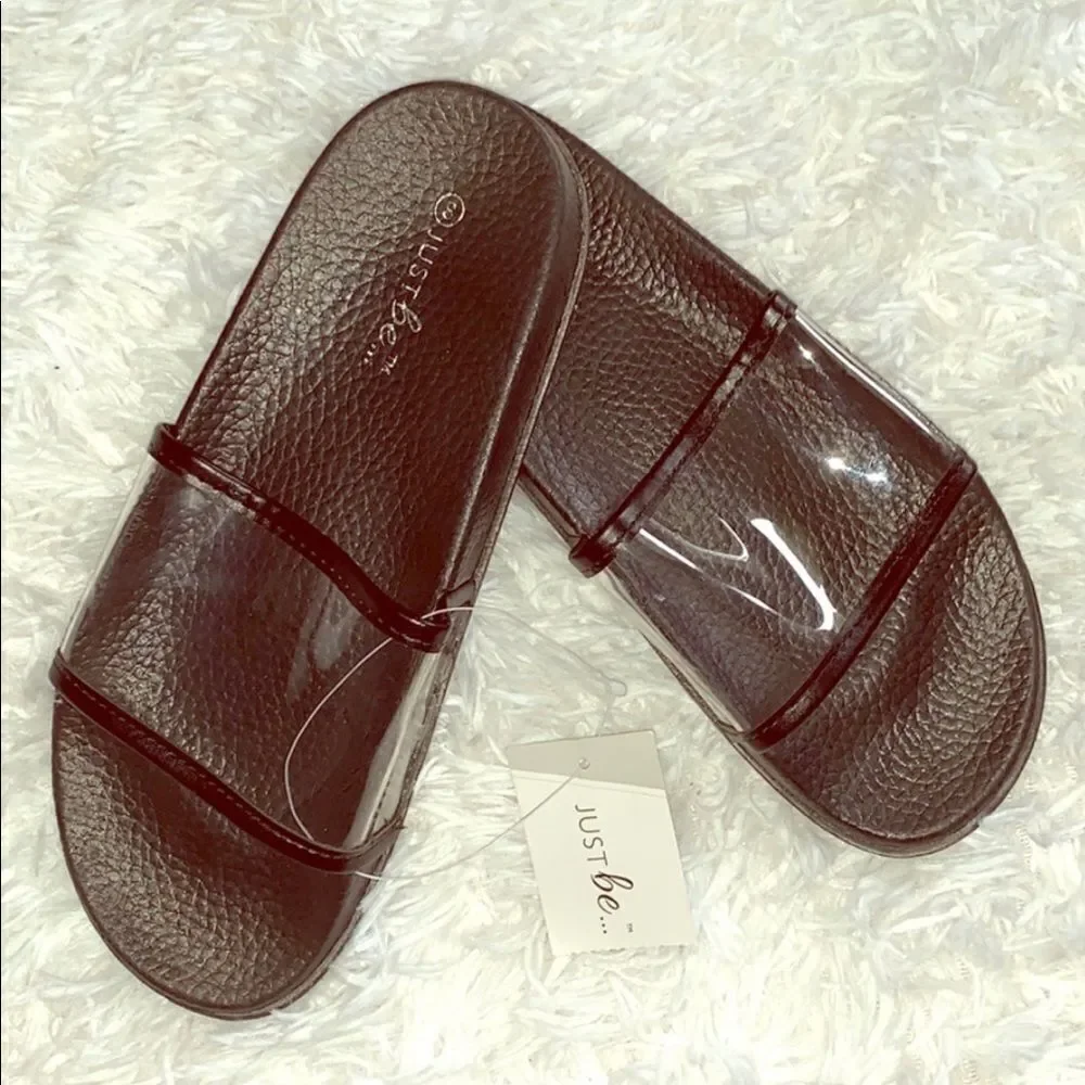 JUST BE Girl’s Black Clear Wide Strap Waterproof Casual Slide Sandals Small 5/6